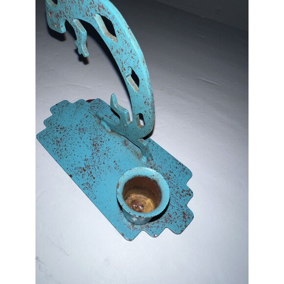 Metal Man Turquoise Metal Art Lizard Candle Holder Tribal Art Sculpture Vintage - Picture 2 of 5